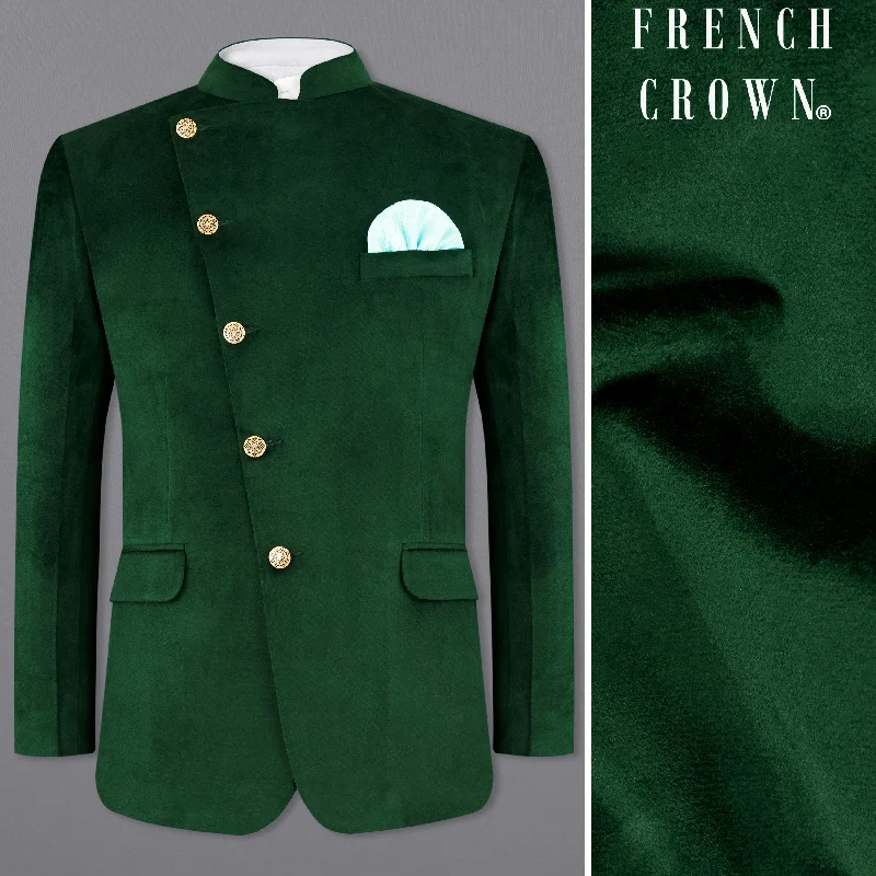 Phthalo Green Cross Placket  Bandhgala Premium Velvet Designer Blazer