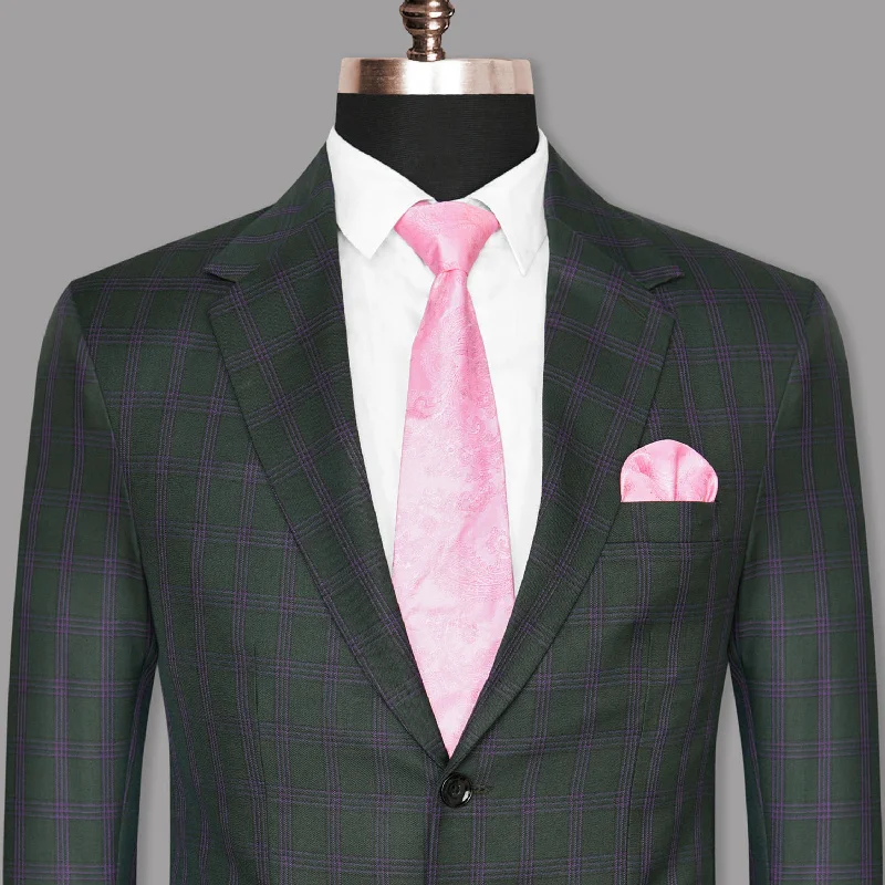 Phthalo Green Windowpane Wool Blend Blazer