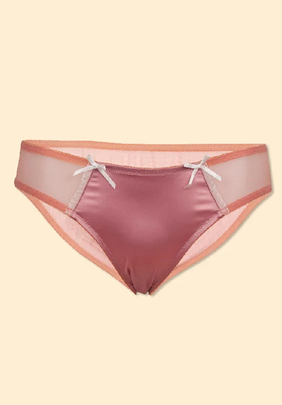 Women Sheer Lace Plus Size Satin Bikini Brief Pink