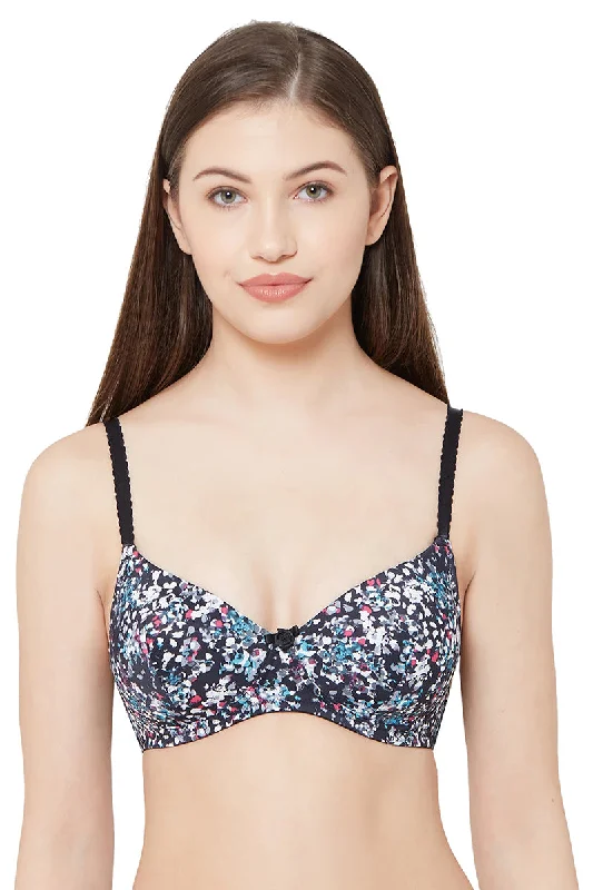 6401-Printed Polymide Padded T-shirt Bra Black