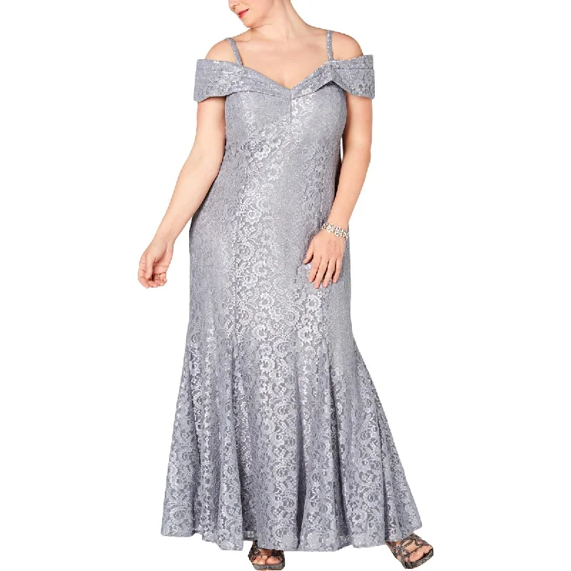 R&M Richards Womens Plus Empire Waist Glitter Formal Dress