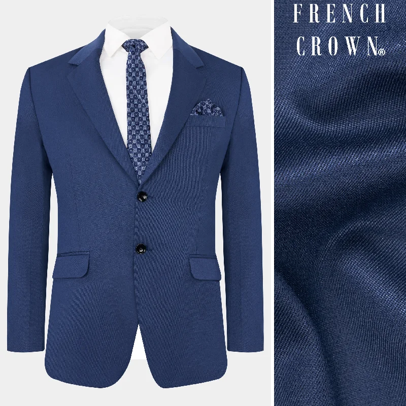 Rhino Blue Stretchable Single-Breasted traveler Blazer