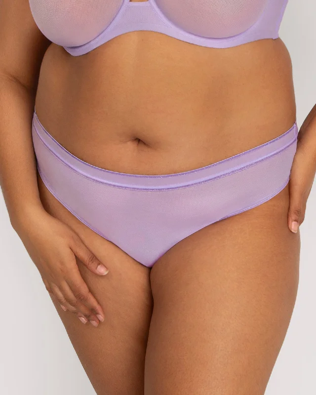 Sheer Mesh High Cut Thong Panty - Lavender Shimmer