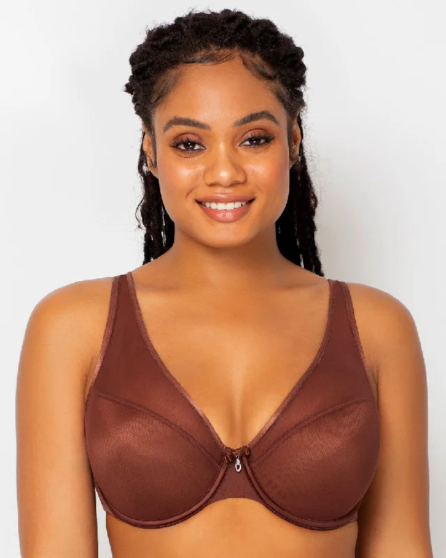 Sheer Mesh Plunge T-Shirt Bra - Chocolate Nude