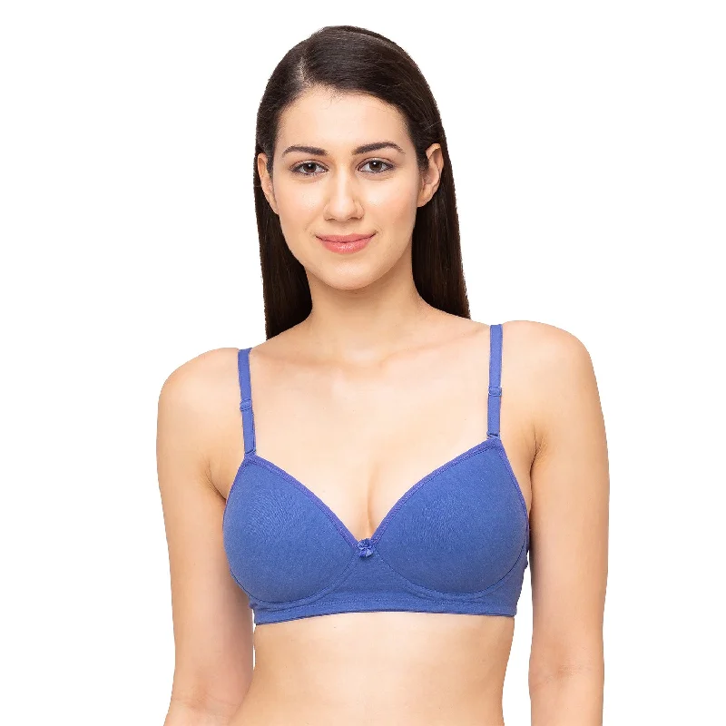 Slick-Cotton Mold Padded T-shirt Bra Blue