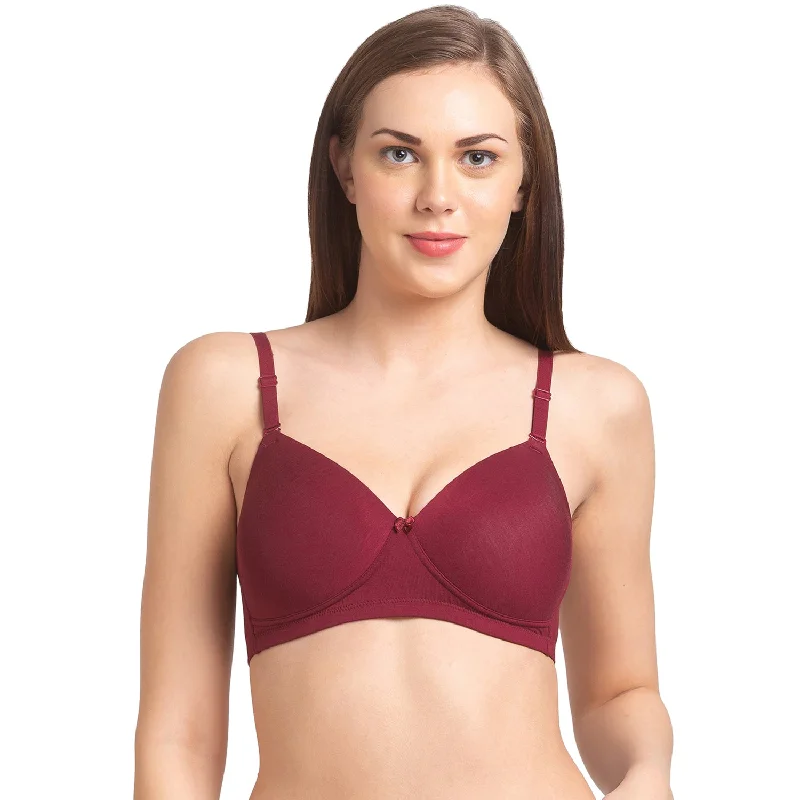 Zinnia-Soft Padded Solid T-shirt Bra  Maroon