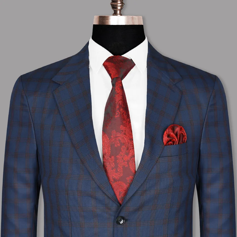 Space Blue with Russet Windowpane Premium Wool Rich Blazer