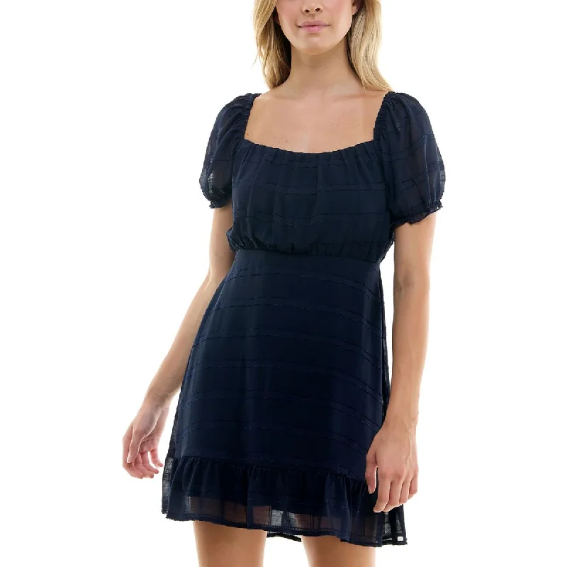 Speechless Womens Square Neck Mini Fit & Flare Dress