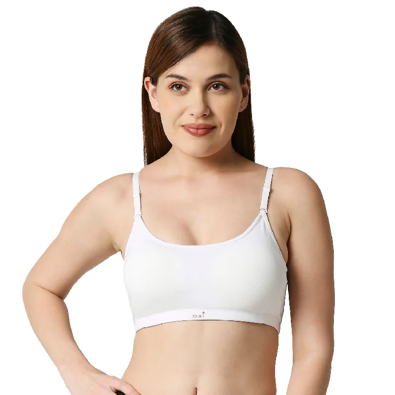 JS 90-5-Padded Solid Low Impact Sports Bra  White