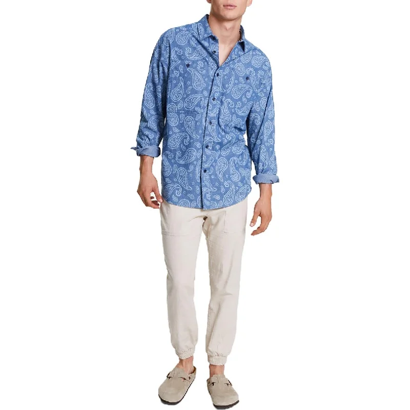 Sun + Stone Mens Cotton Paisley Button-Down Shirt