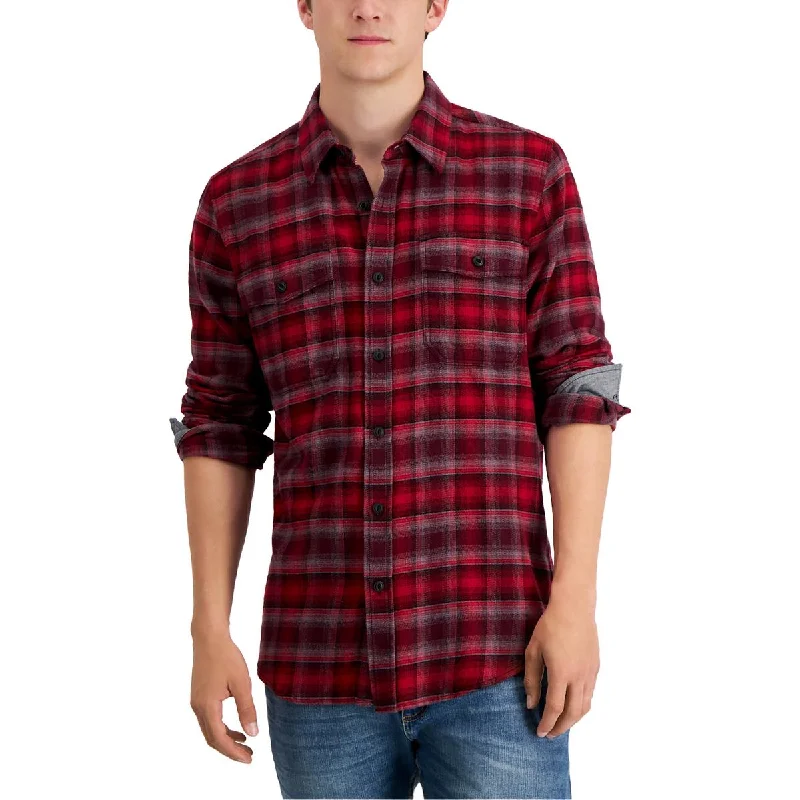 Sun + Stone Mens Rona Cotton Plaid Button-Down Shirt