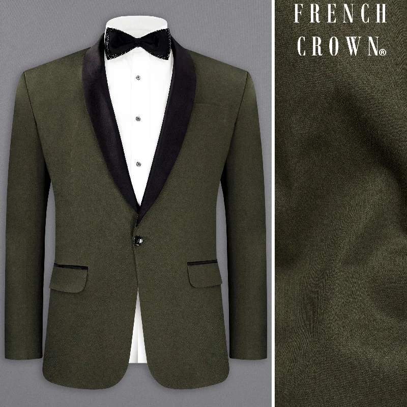 Taupe Green Stretchable Premium Cotton Tuxedo traveler Blazer