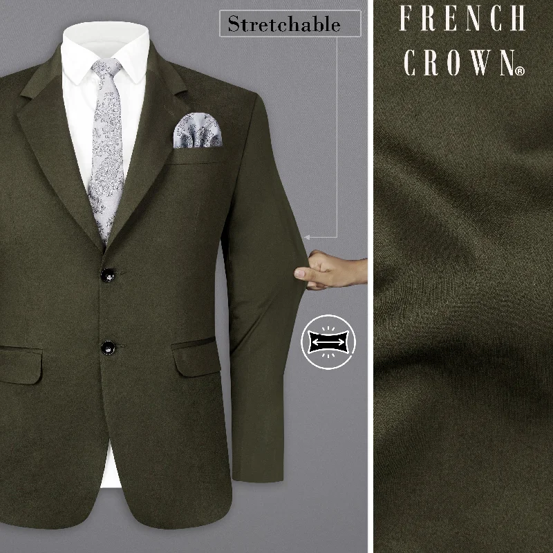 Taupe Green Solid Stretchable Premium Cotton traveler Blazer