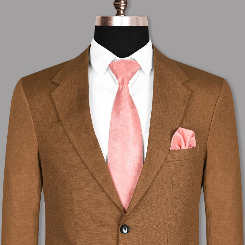 Tawny Khaki subtle Windowpane Textured Premium Cotton Rich Blazer