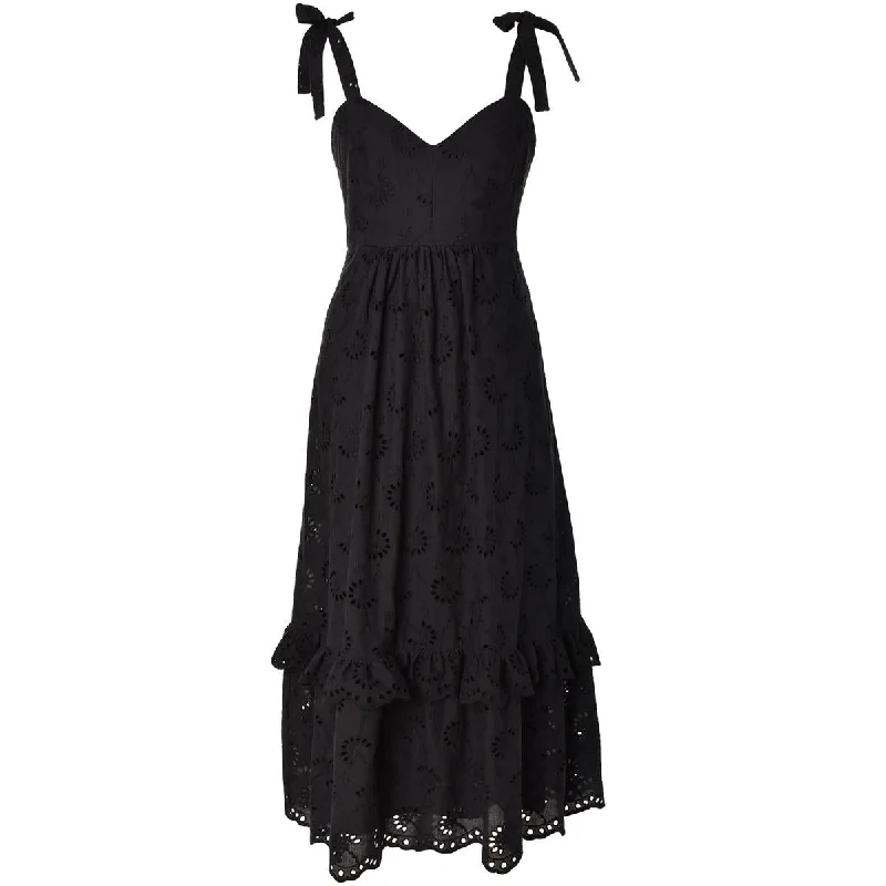 Taylor Womens Petites Eyelet Tea-Length Fit & Flare Dress