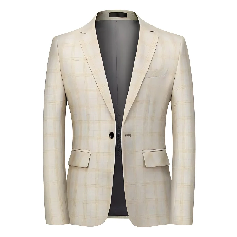 The Alain Plaid Slim Fit Blazer Suit Jacket - Sand