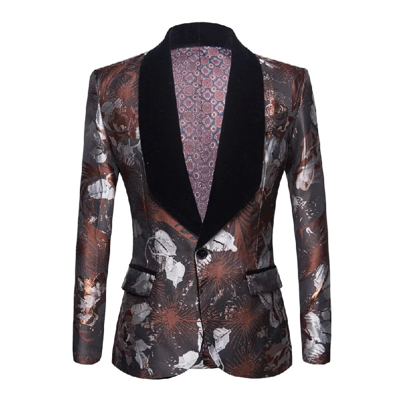 The Bastien Jacquard Slim Fit Blazer Suit Jacket - Amber