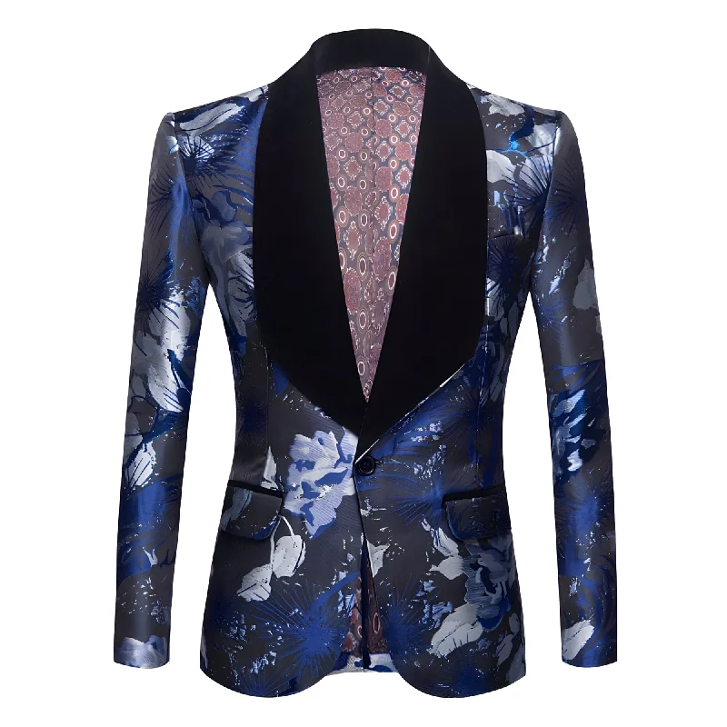 The Bastien Jacquard Slim Fit Blazer Suit Jacket - Indigo