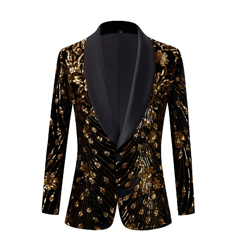 The Blaise Velvet Sequin Slim Fit Blazer Suit Jacket - Black