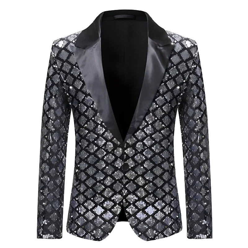 The Damond Sequin Slim Fit Blazer Suit Jacket - Platinum