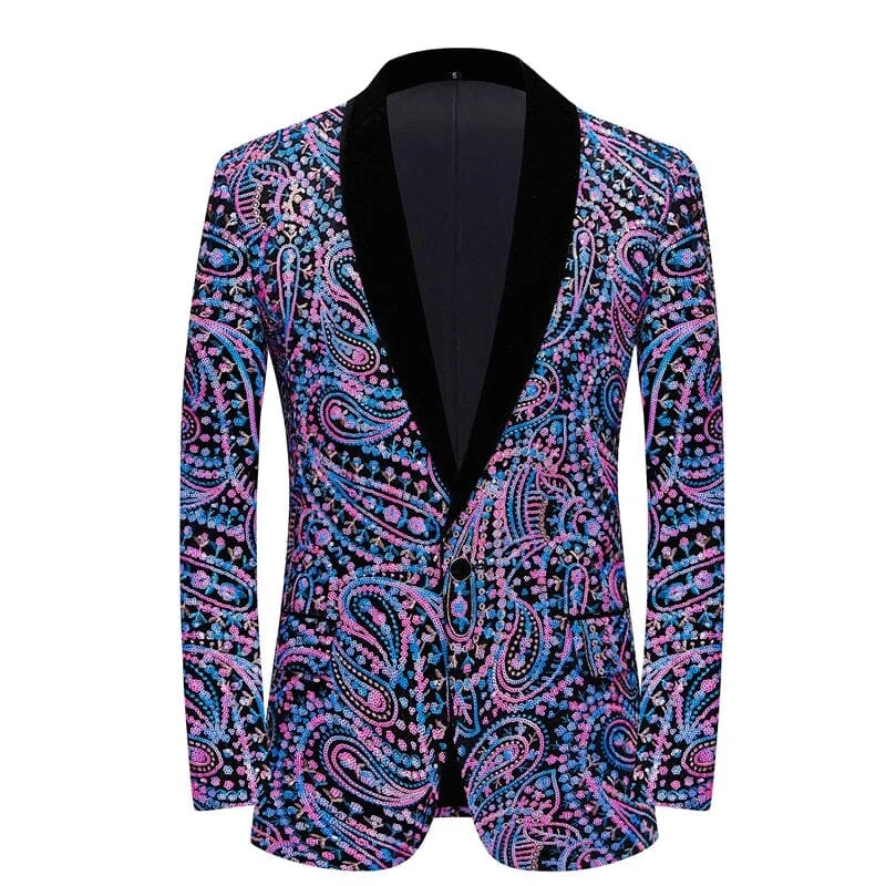 The Floral Paisley Sequin Slim Fit Blazer Suit Jacket - Multiple Colors