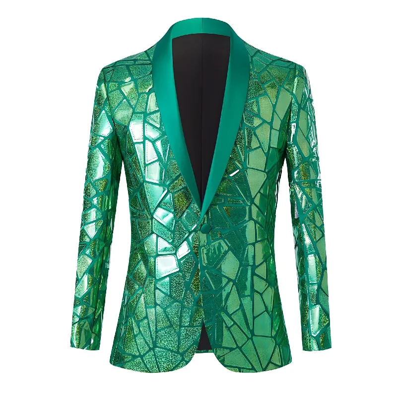 The Geo Sequin Slim Fit Blazer Suit Jacket - Emerald