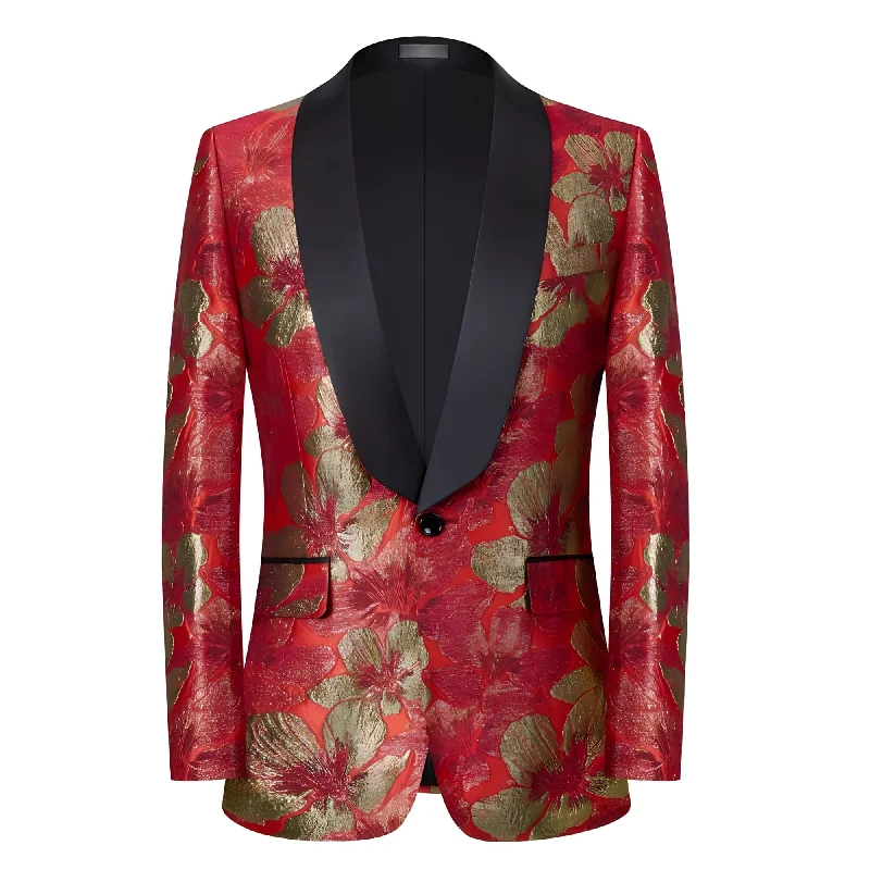 The Gold Petal Jacquard Slim Fit Blazer Tuxedo Suit Jacket