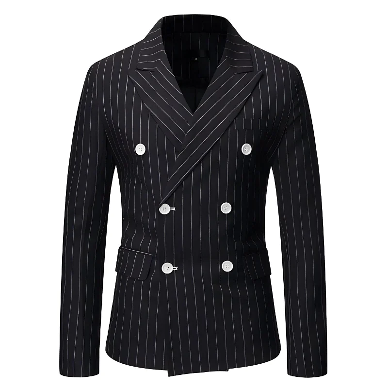 The Hamilton Pinstripe Slim Fit Blazer Suit Jacket - Black