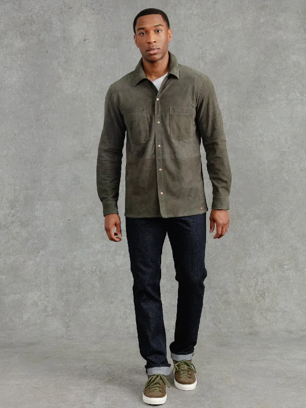 The Suede Studded Overshirt - Cobble Grey