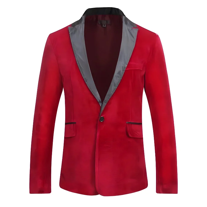 The Xavier Slim Fit Velvet Blazer Suit Jacket - Vermillion