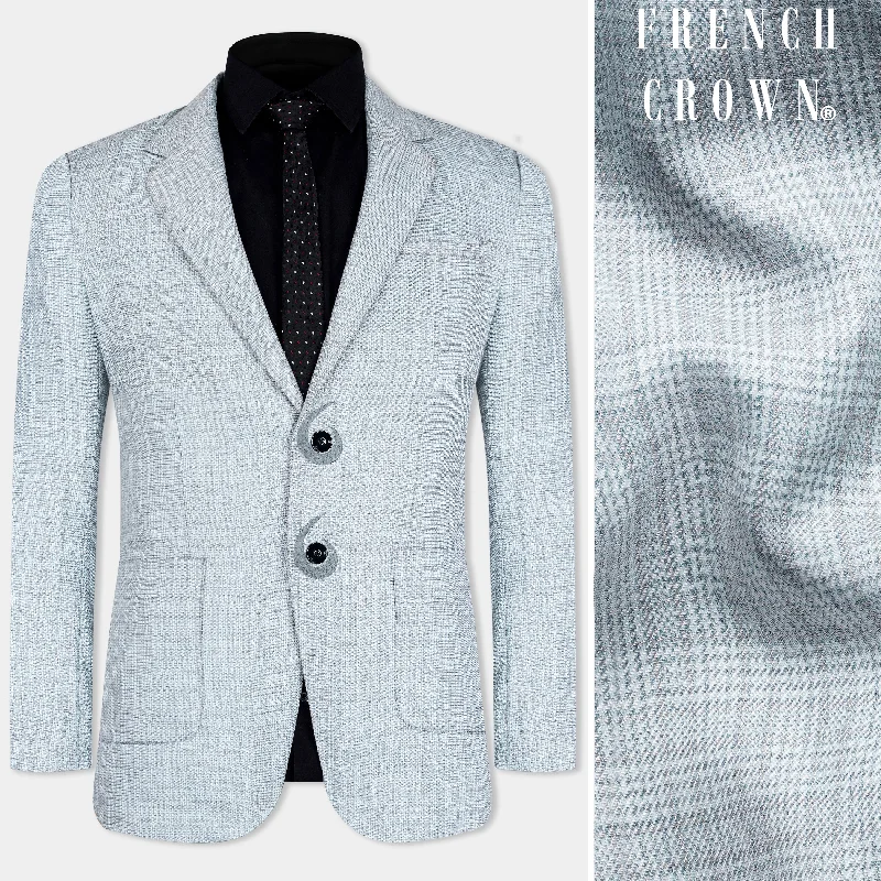 Tiara Gray Checkered with Embroidered Wool Rich Designer Blazer