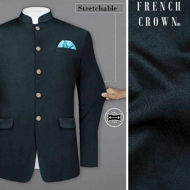 Timber Sea Blue Solid Stretchable Premium Cotton Bandhgala traveler Blazer