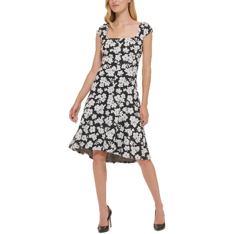 Tommy Hilfiger Womens Floral Print Knit Fit & Flare Dress