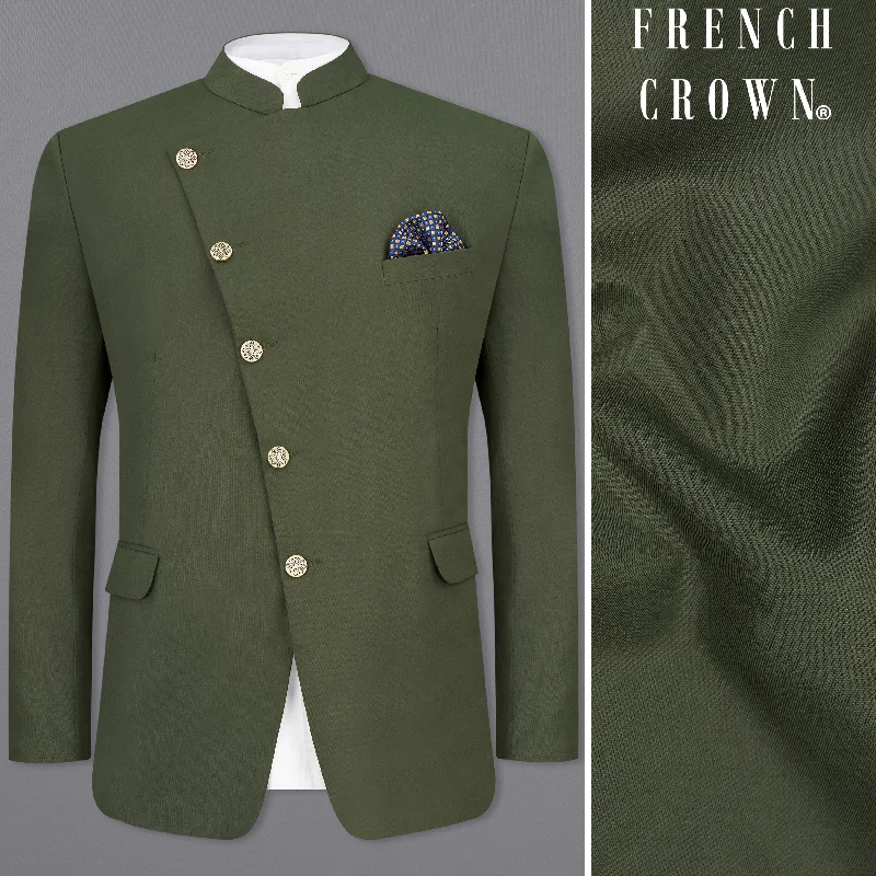 Twill Green Cross Placket Bandhgala Blazer