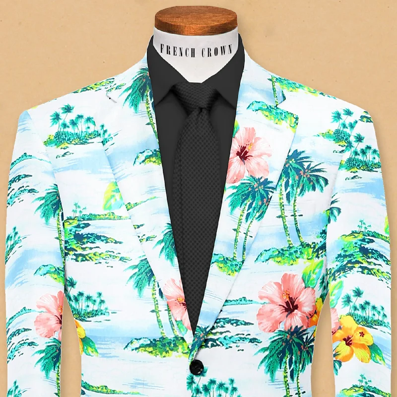 White Based Colorful Tropical Print Designer Blazer