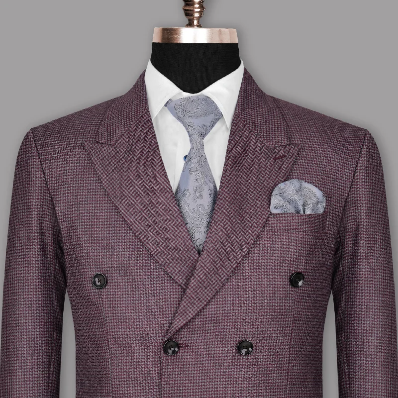 Wine Berry WoolRich Houndstooth Double Breasted Blazer