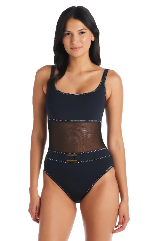 A Fine Line Scoop Neck One Piece Swimsuit - Size 14