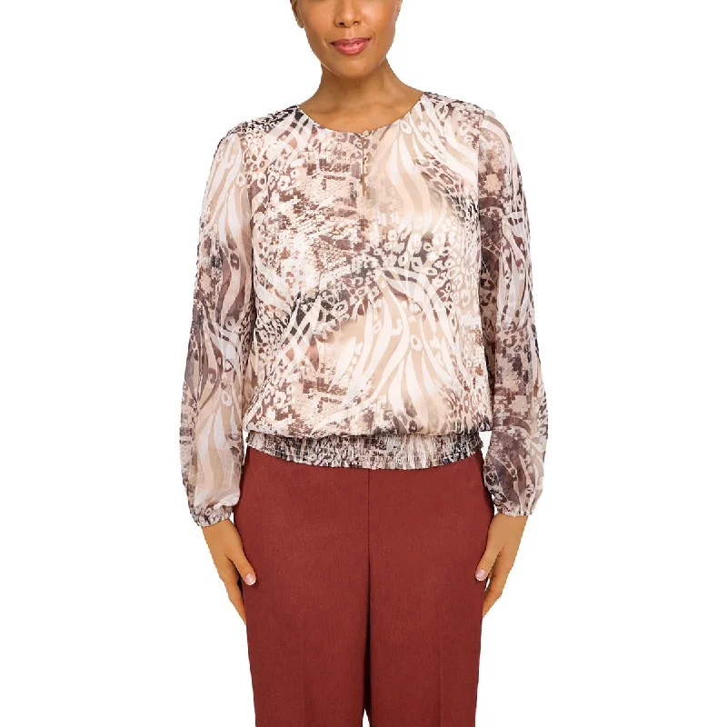 Alfred Dunner Womens   Printed Long Sleeves Pullover Top