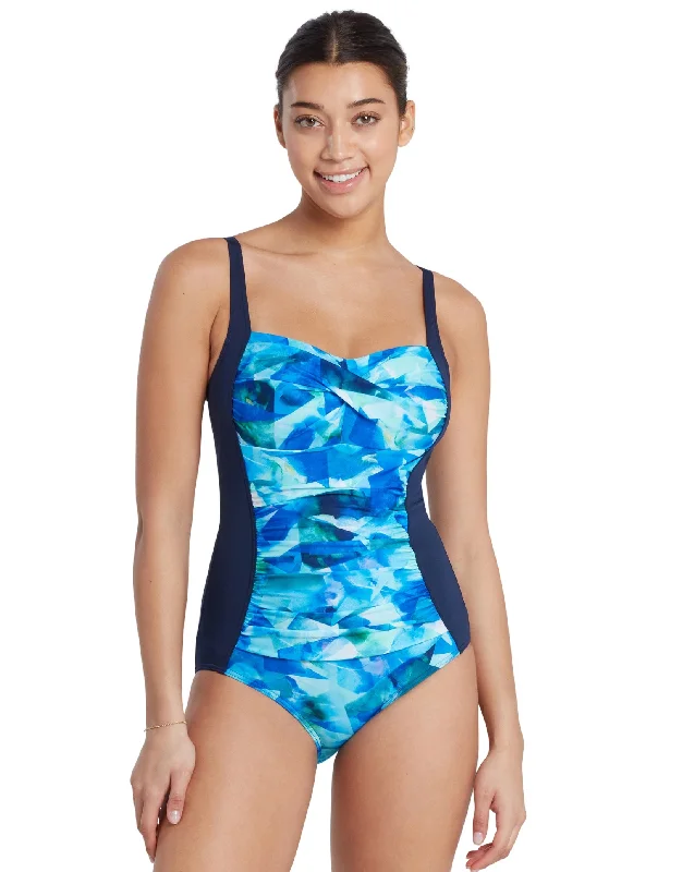 Aqua Digital Ruched Front Adjustable Swimsuit - Navy/Blue