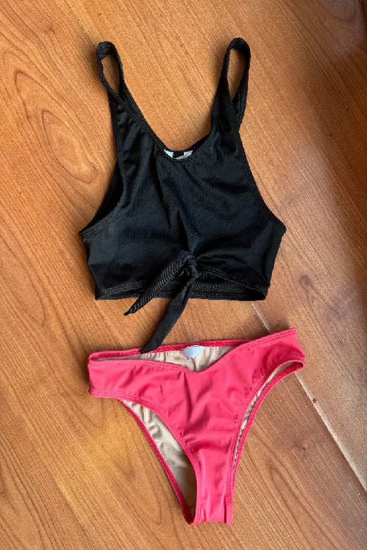 Balandra Swimsuit Black Top Coral Bottom