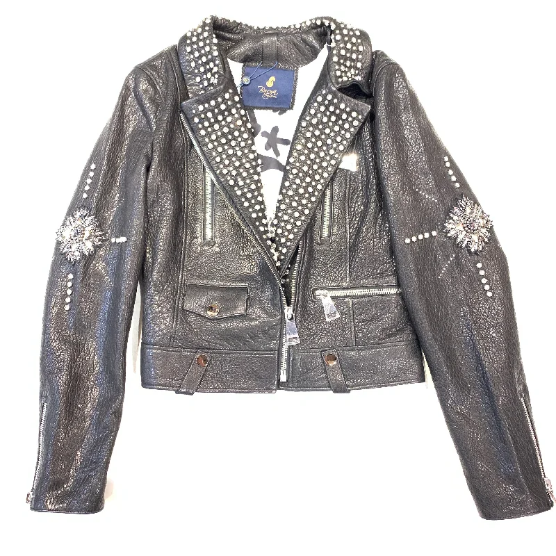 Barya NewYork Ladies Black Crystal Spiked Biker Jacket