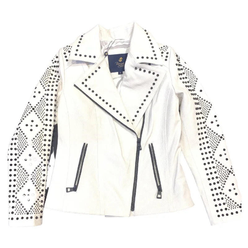 Barya NewYork Ladies White Spike Biker Jacket