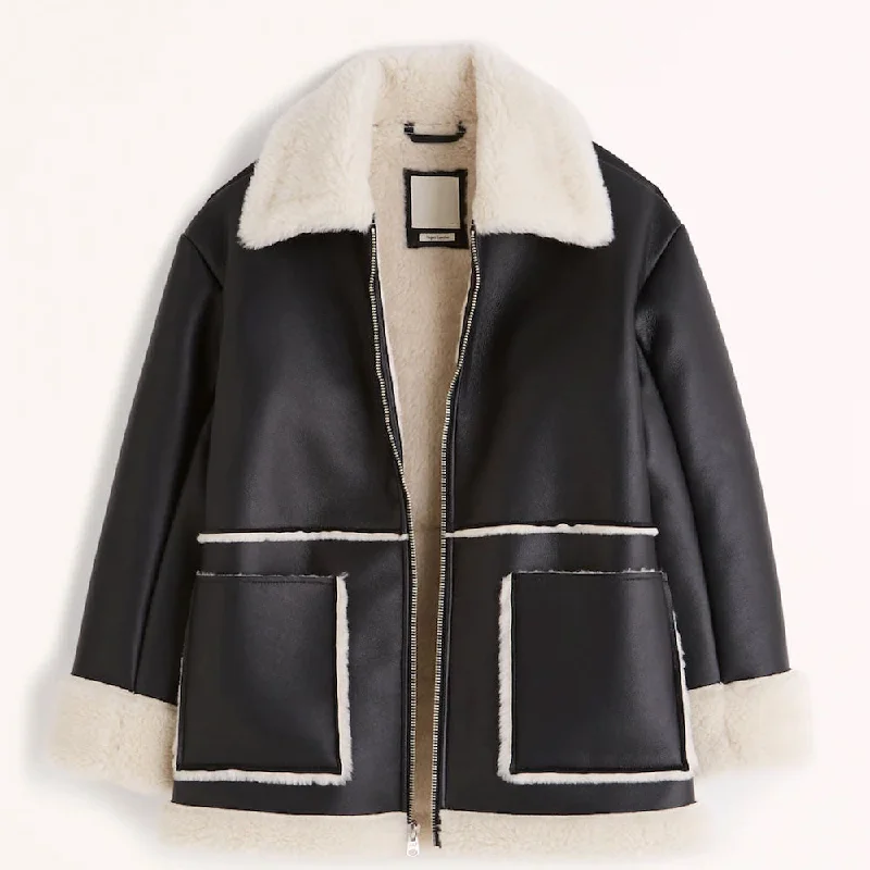 Black B3 RAF Aviator  Flight Shearling Leather Jacket For Women