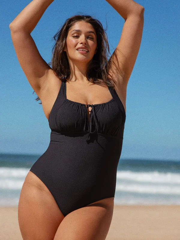 Black Cutout Tie Plus Size One-Piece Swimsuit