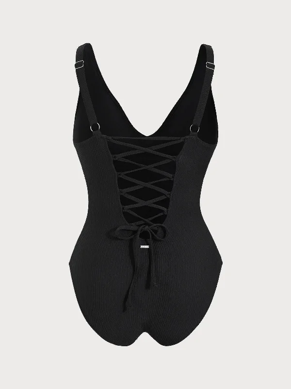 Black Tummy Control Plus Size One-Piece Swimsuit