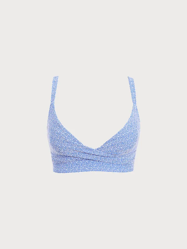 Blue Jacquard Twist Plus Size Bikini Top