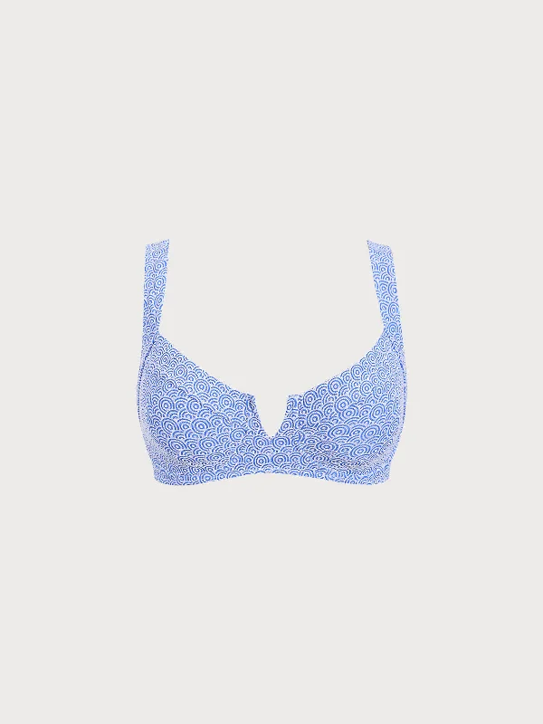 Blue Jacquard Underwire Plus Size Bikini Top