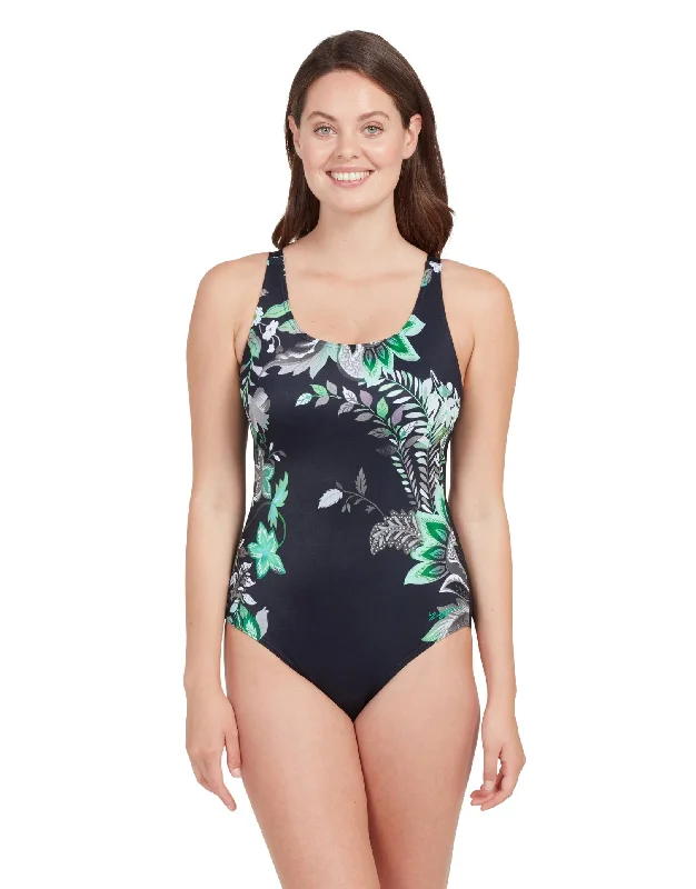 Botanica Adjustable Scoopback Swimsuit - Black/Green