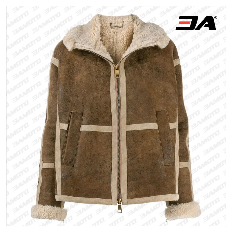 Brown Lambskin Shearling Fur Lining Leather Jacket