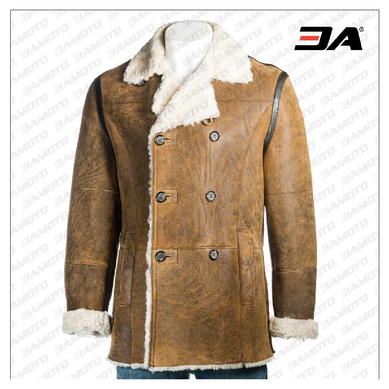 Brown Shearling Leather Men Coat